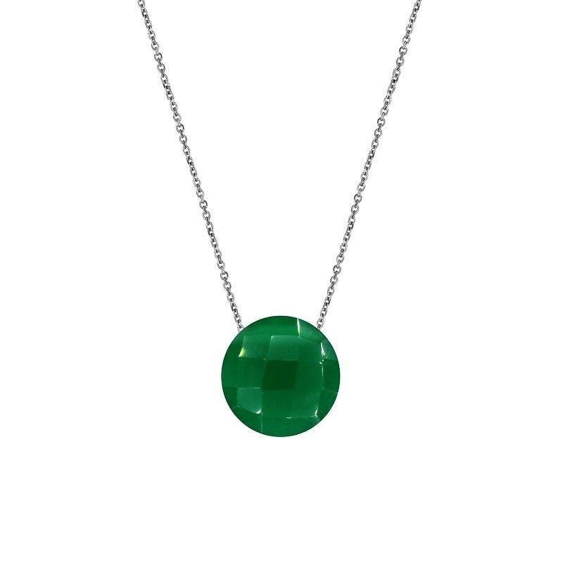 Necklace with round green chalcedony, in rhodium-plated silver 925/1000, length 42 + 3 cm - COS-CL011