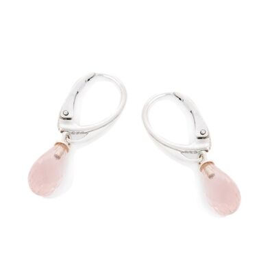 BOUCLE D'OREILLE ARGENT QUARTZ ROSE ref: CKM-BO005-QR