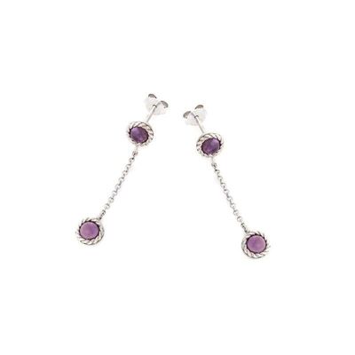 Orecchini pendenti rotondi con ametista viola, in argento rodiato 925/1000 - CKL-BO008-AM