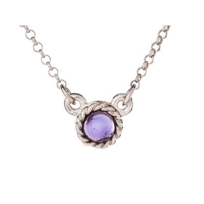 Collana tonda con ametista viola, in argento 925/1000 rodiato, lunghezza 40+5cm - CKL-CL008-AM