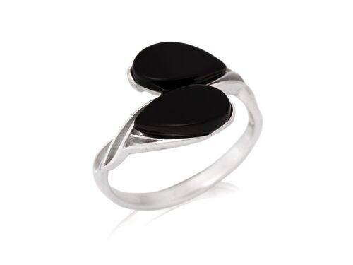 BAGUE ARGENT AGATE NOIR ref: CSA-BA008-AN