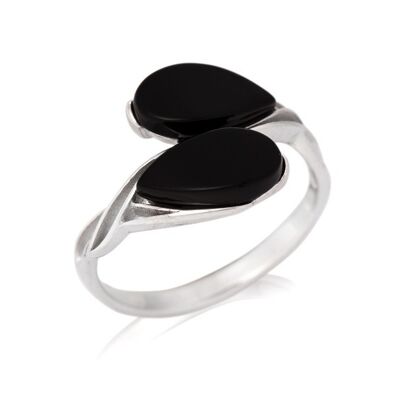 BAGUE ARGENT AGATE NOIR ref: CSA-BA008-AN