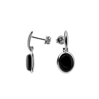 Orecchini pendenti con agata nera colorata ovale, argento rodiato 925/1000 - CSA-BO023
