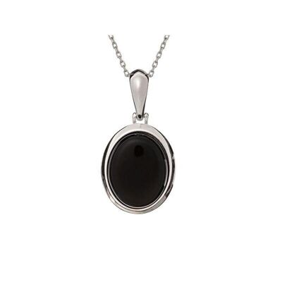 Ciondolo con agata nera sfumata ovale, in argento 925/1000 rodiato, altezza 1,7+1 cm - CSA-PE023