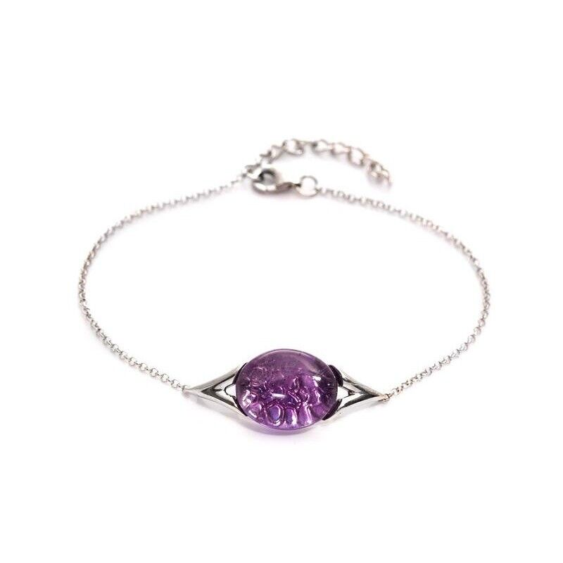 Bracelet with oval purple amethyst, in rhodium-plated silver 925/1000, length 16+3 cm - CKL-BR002