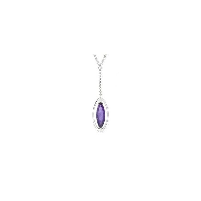 Collana con ametista viola a navetta, in argento rodiato 925/1000, 40 + 5 cm - CSA-CL004