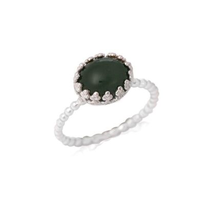 Bague avec aventurine verte naturelle ovale, en argent rhodié 925/1000 - CJF-BA018-AV