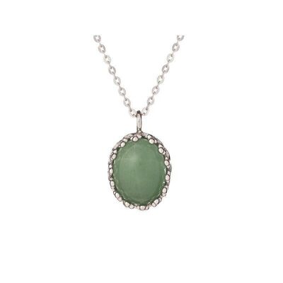Collana con avventurina verde ovale, in argento 925/1000 rodiato, lunghezza 42+3 cm - CJF-CL018-AV