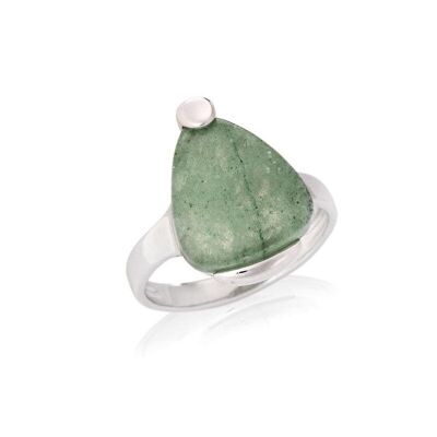 Anello con avventurina verde naturale, in argento rodiato 925/1000 - CSA-BA028