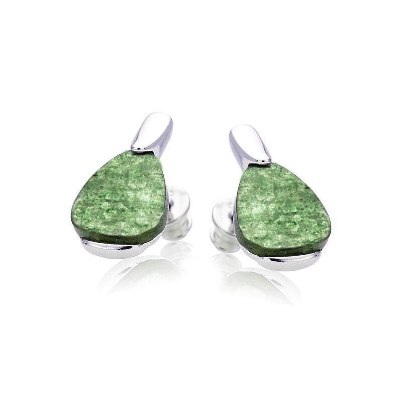 Orecchini a bottone con avventurina verde naturale, in argento 925/1000 rodiato - CSA-BO028