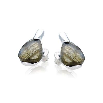 Pendientes con labradorita multicolor natural, en plata rodiada 925/1000 - CSA-BO027