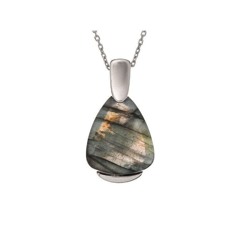 Ciondolo con labradorite multicolore, in argento rodiato 925/1000, altezza 2,7 cm - CSA-PE027