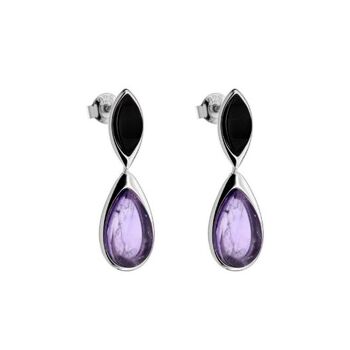 BOUCLE D'OREILLE ARGENT AGATE NOIR AMETHYSTE ref: CSA-BO026