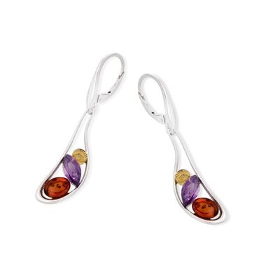 BOUCLE D'OREILLE ARGENT AMETHYSTE ET AMBRE ref: CSA-BO040