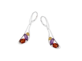 BOUCLE D'OREILLE ARGENT AMETHYSTE ET AMBRE ref: CSA-BO040