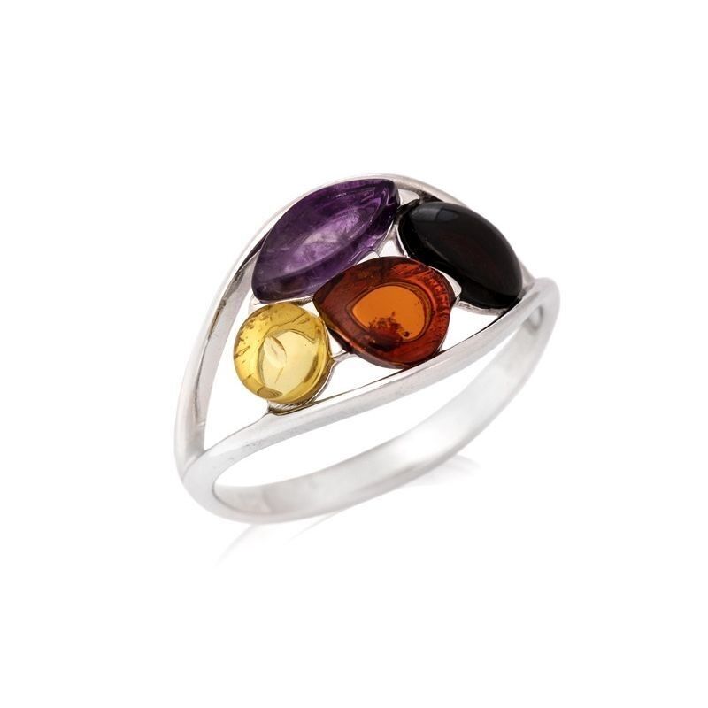 AMETHYST AND AMBER SILVER RING ref: CSA-BA040