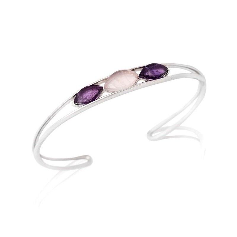 Pulsera con amatista y cuarzo rosa, en plata rodiada 925/1000 - CSA-BR041