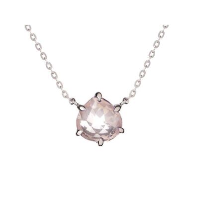 Heart necklace with natural rose quartz, in rhodium-plated silver 925/1000, length 42+3cm - CJF-CL024-QR