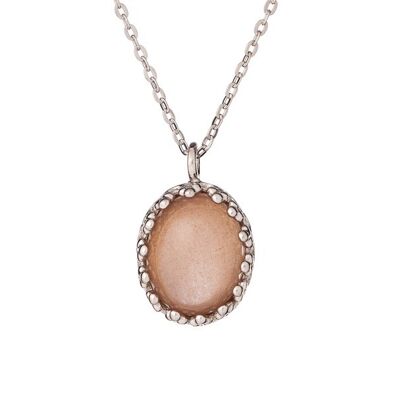 COLLIER ARGENT PIERRE DE LUNE ROSE ref: CJF-CL018-PLR