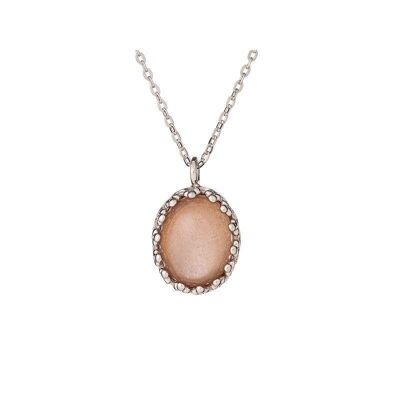Collana con pietra di luna rosa ovale, in argento 925/1000 rodiato, lunghezza 42+3cm - CJF-CL018-PLR