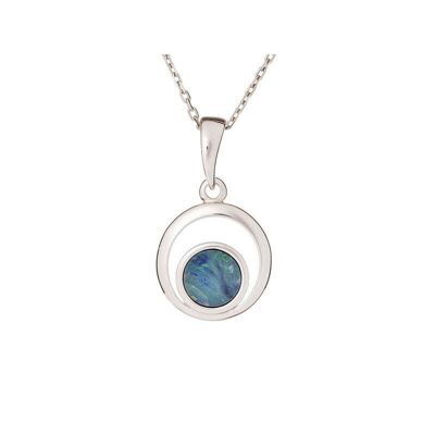 Ciondolo tondo con doppietto opale blu, in argento 925/1000 rodiato, altezza 1,2+1 cm - HF001P