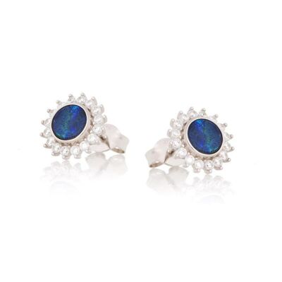 Orecchini con doppietto opale e ossido di zirconio, argento rodiato 925/1000 - HF002E