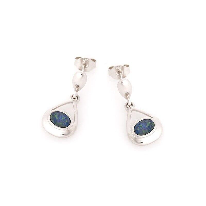 Orecchini con doppietto ovale opale blu, in argento rodiato 925/1000 - HF003E