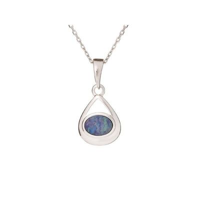 Pendentif avec opale bleue doublet, en argent rhodié 925/1000, hauteur 1,3+0,8 cm - HF003P