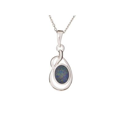 Ciondolo con doppietto opale blu, in argento 925/1000 rodiato, altezza 1,8+0,8 cm - HF004P