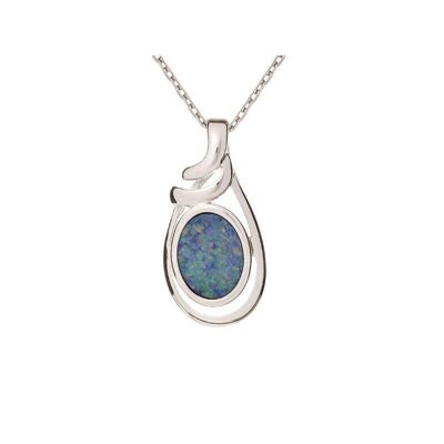 Ciondolo con doppietto opale blu, in argento 925/1000 rodiato, altezza 2 cm - HF005P
