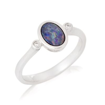 AUSTRALIAN OPAL SILVER RING DOUBLET ref: HF013R