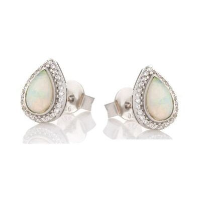 Pendientes con gota de ópalo y óxido de circonio, en plata de rodio 925/1000 - PE068E