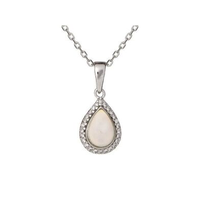 Pendentif avec opale goutte et oxyde de zirconium, en argent rhodié 925/1000 - PE068P
