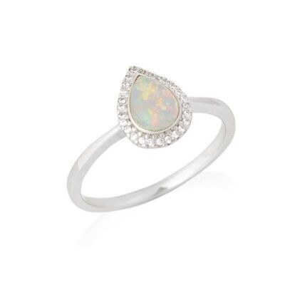 Anillo con gota de ópalo y óxido de circonio, en plata rodiada 925/1000 - PE068R