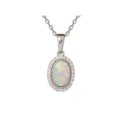 Pendentif avec opale et oxyde de zirconium, argent rhodié 925/1000, hauteur 1+0,5 cm - PE069P