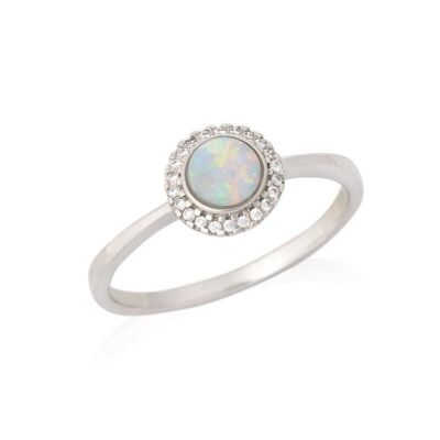 Anillo con ópalo redondo y óxido de circonio, en plata rodiada 925/1000 - PE071R