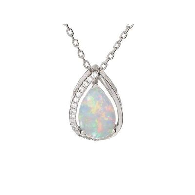 Pendentif avec opale et oxyde de zirconium, en argent rhodié 925/1000, hauteur 1,2 cm - PE074P