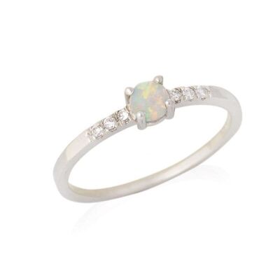 Anillo con ópalo redondo y óxido de circonio, en plata rodiada 925/1000 - PE072R
