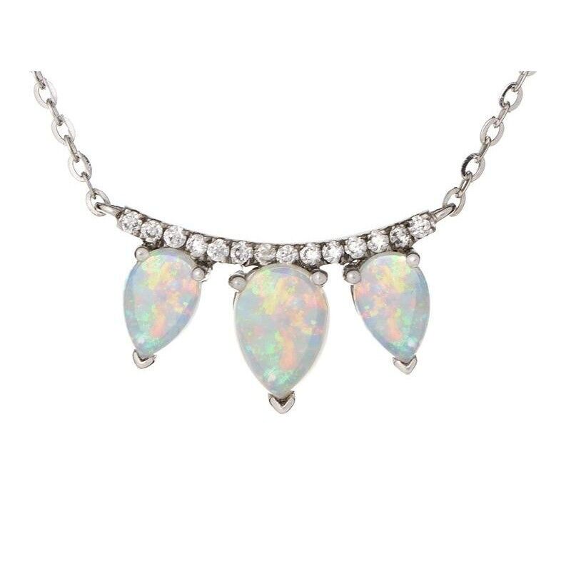 Halskette mit Shuttle-Opal und Zirkonoxid, 925/1000 Rhodiumsilber, 40 + 3 cm – PE077N