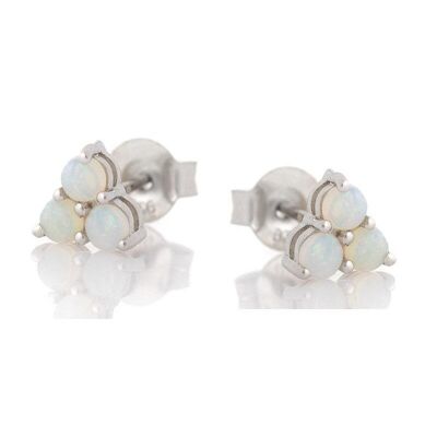Orecchini con opale tondo e ossido di zirconio, in argento rodiato 925/1000 - PE078E