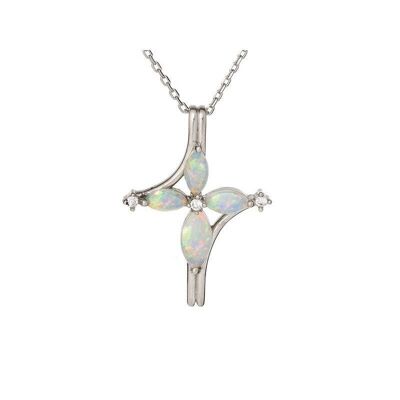 Cross pendant with opal and zirconium oxide, rhodium-plated silver 925/1000, 2.5 cm - PE080P