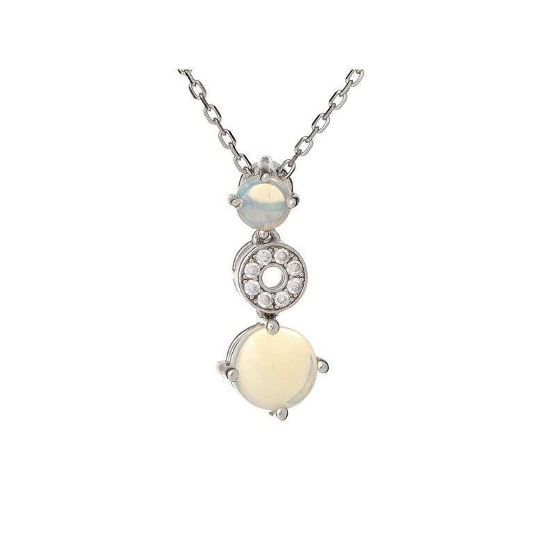 Colgante con ópalo redondo y óxido de circonio, en plata rodiada 925/1000 - PE081P