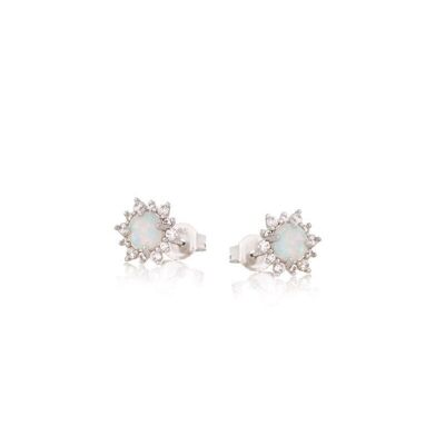 Orecchini a bottone con opale tondo e ossido di zirconio, in argento rodiato 925/1000 - PE064E