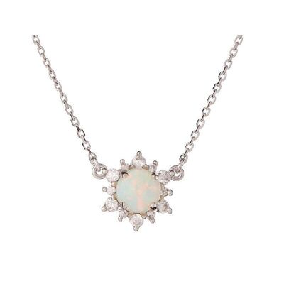 Collana con opale tondo e ossido di zirconio, in argento rodiato 925/1000, 40+3 cm - PE064N