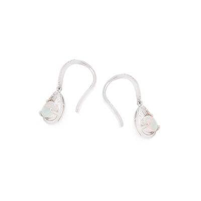 Pendientes con ópalo redondo y óxido de circonio, en plata de rodio 925/1000 - PE065E