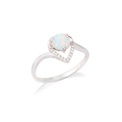 Anillo con ópalo redondo y óxido de circonio, en plata rodiada 925/1000 - PE065R