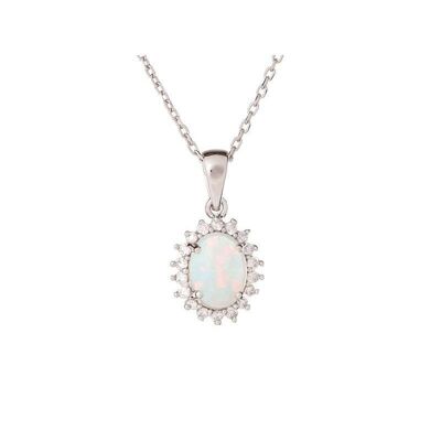 Pendentif avec opale et oxyde de zirconium, argent rhodié 925/1000, 1,2+0,5 cm - PE066P