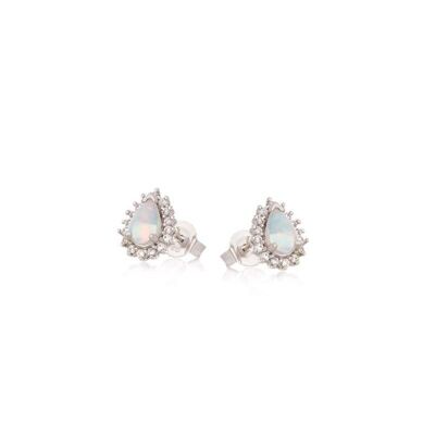 Orecchini a bottone con opale a goccia e ossido di zirconio, in argento rodiato 925/1000 - PE067E