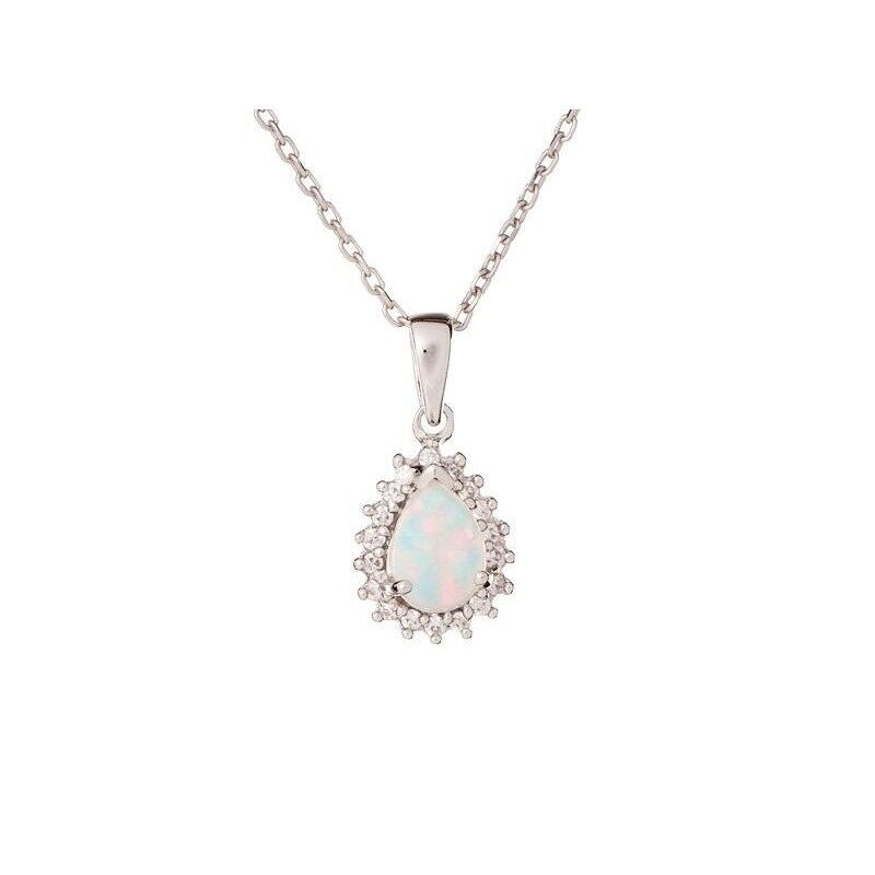 Anhänger mit Opal und Zirkonoxid, rhodiniertes Silber 925/1000, Höhe 1+0,5 cm - PE067P