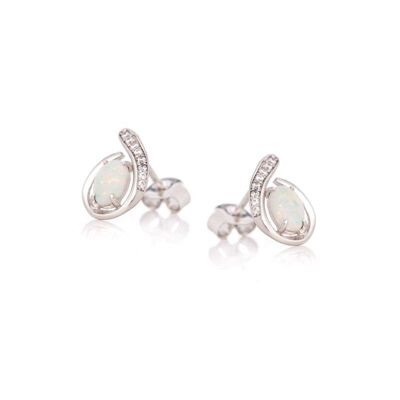 Pendientes con ópalo ovalado y óxido de circonio, en plata rodiada 925/1000 - PE060E